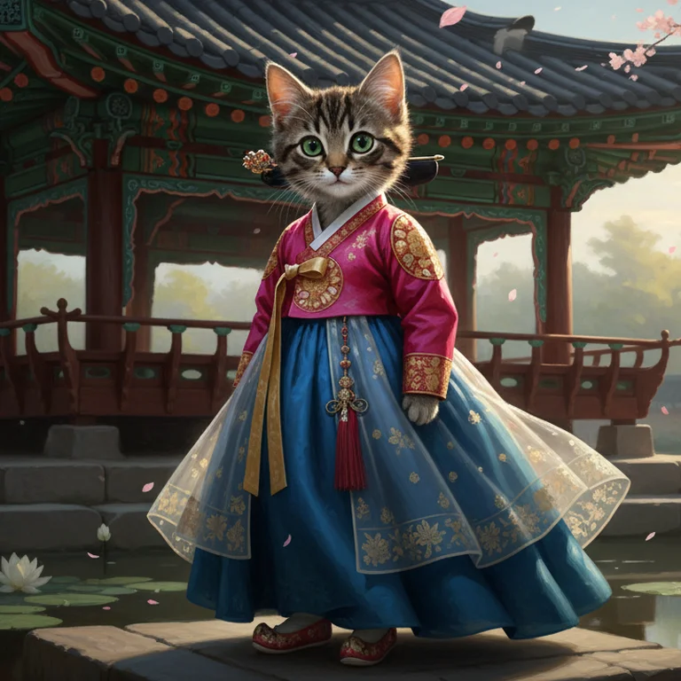Cat wearing traditional hanbok — AI pet portrait