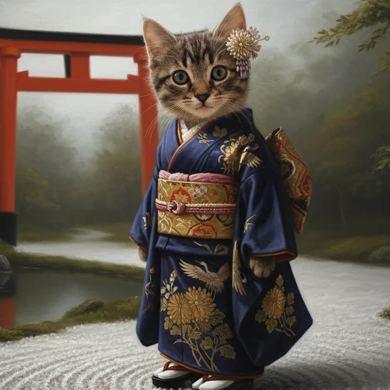 Cat in Japanese kimono — AI pet portrait